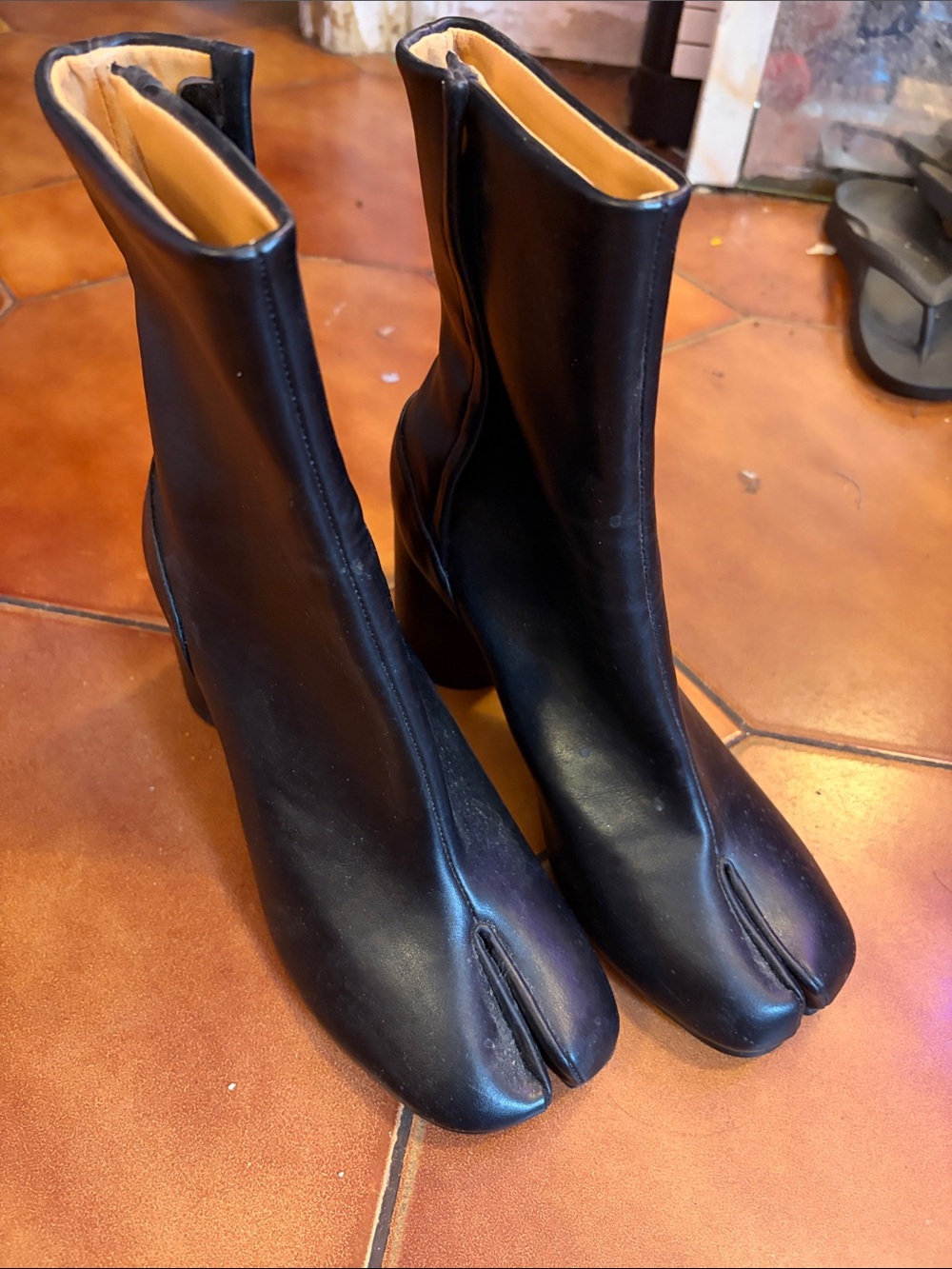 Genuine Leather Black Split-Toe Women's Leather Ankle Boots